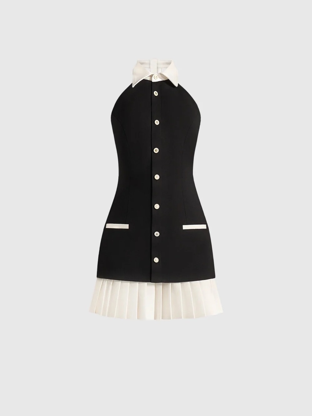 Manière De Voir Black Dress with White Collar and Pleated Hem